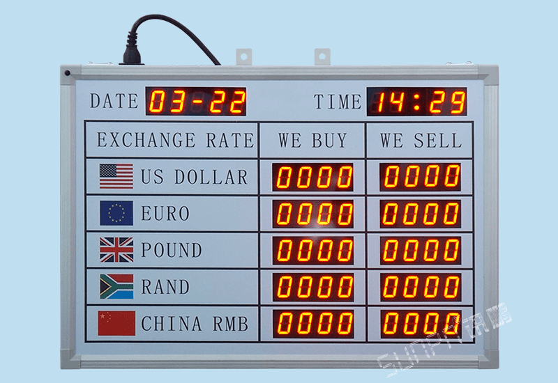 讯鹏定制国外银行外汇兑换汇率利率牌LED数码管显示屏电子看板-红外遥控器编辑数字