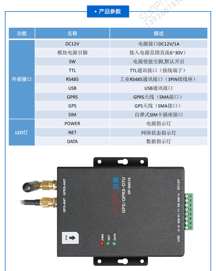 GPRS终端通讯模块产品参数