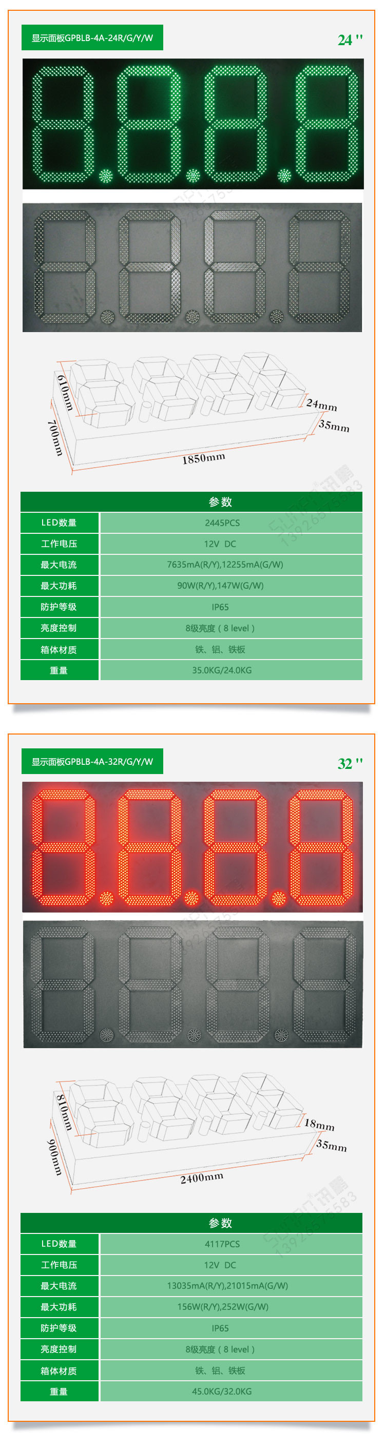 户外油价屏产品尺寸