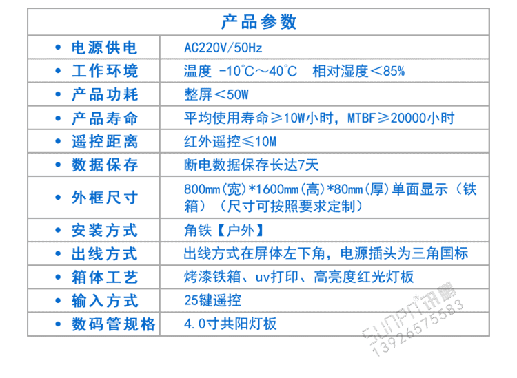 LED环境监测显示屏产品参数