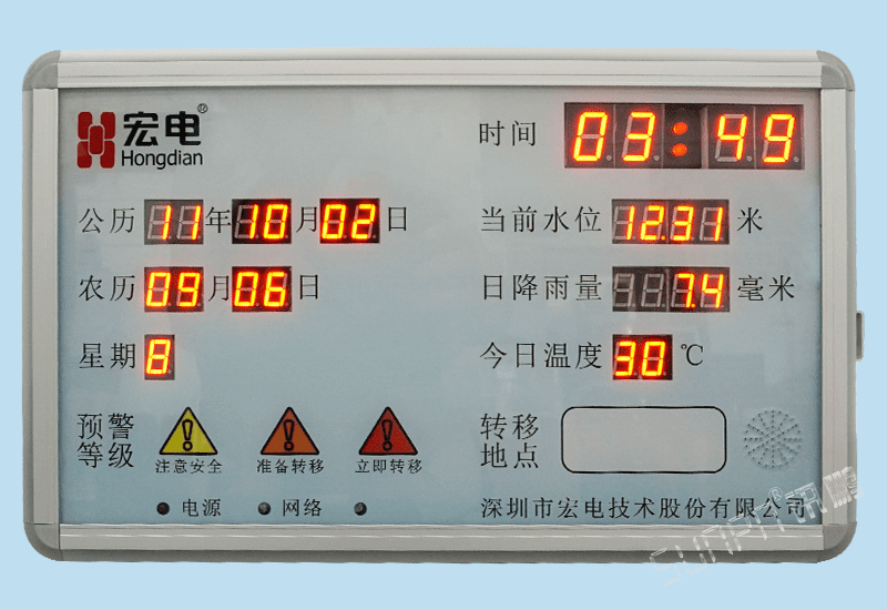 讯鹏定制化防汛预警LED电子显示屏水位雨量温度时间环境监测器lora无线通讯信号数据对接