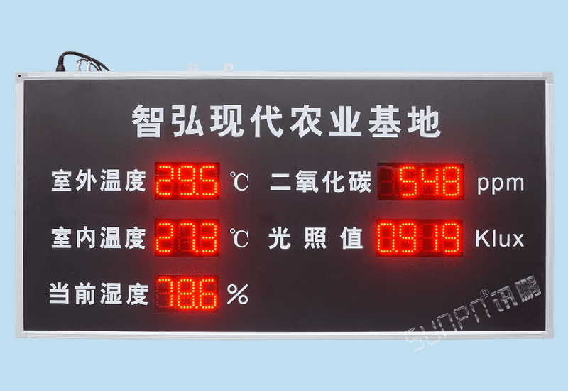 讯鹏定制化LED显示屏-农业环境数据电子看板-温湿度二氧化碳光照值实时监测数据公示牌