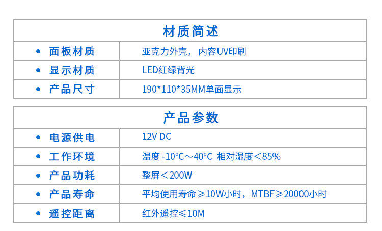 厕所有人无人状态显示屏产品参数
