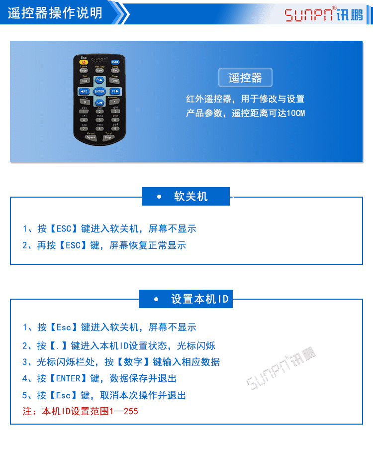 LED点阵单元板显示屏遥控操作说明