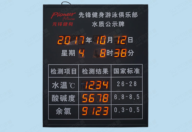游泳池水质在线监测系统-水温余氯PH值传感器实时在线检测仪与LED显示屏数据通讯对接
