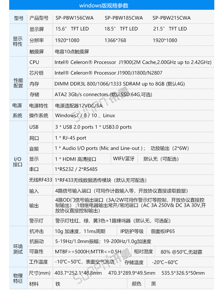 工业一体机参数