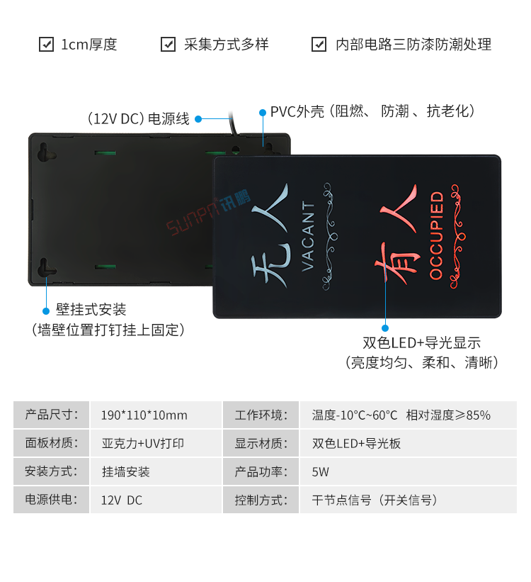 厕所有人无人显示牌产品参数