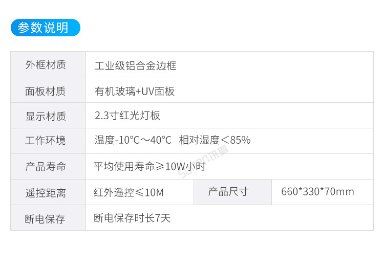 客流量计数屏产品参数
