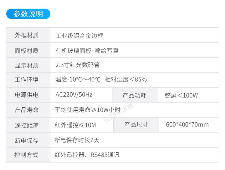 LED温湿度屏产品参数