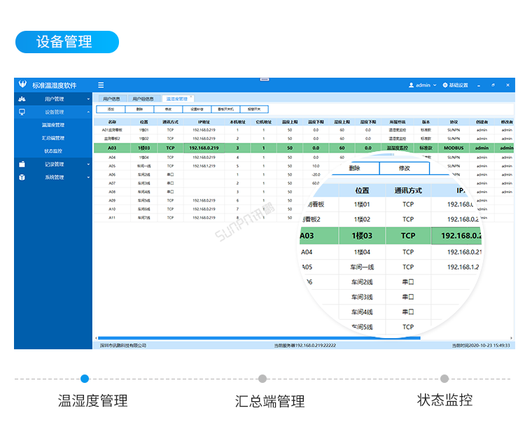 讯鹏环境监控管理系统-客户端界面