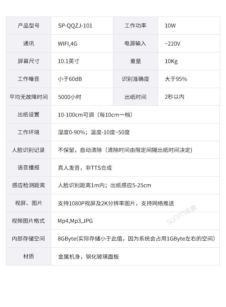 公厕人脸识别取纸机-参数说明