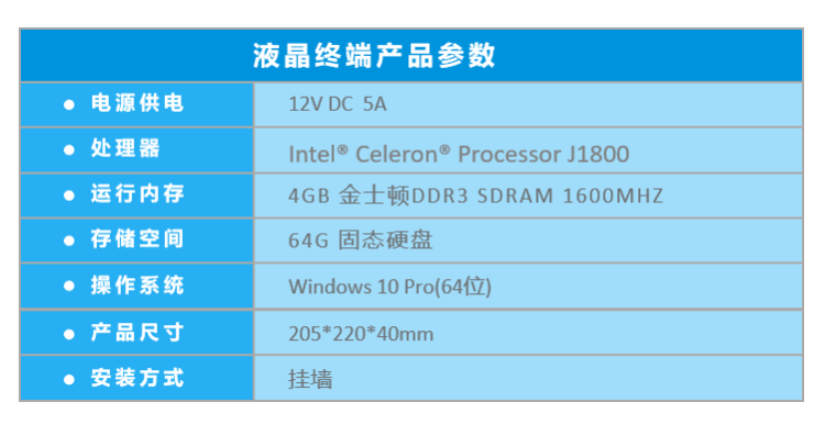 生产管理看板系统-液晶终端产品参数