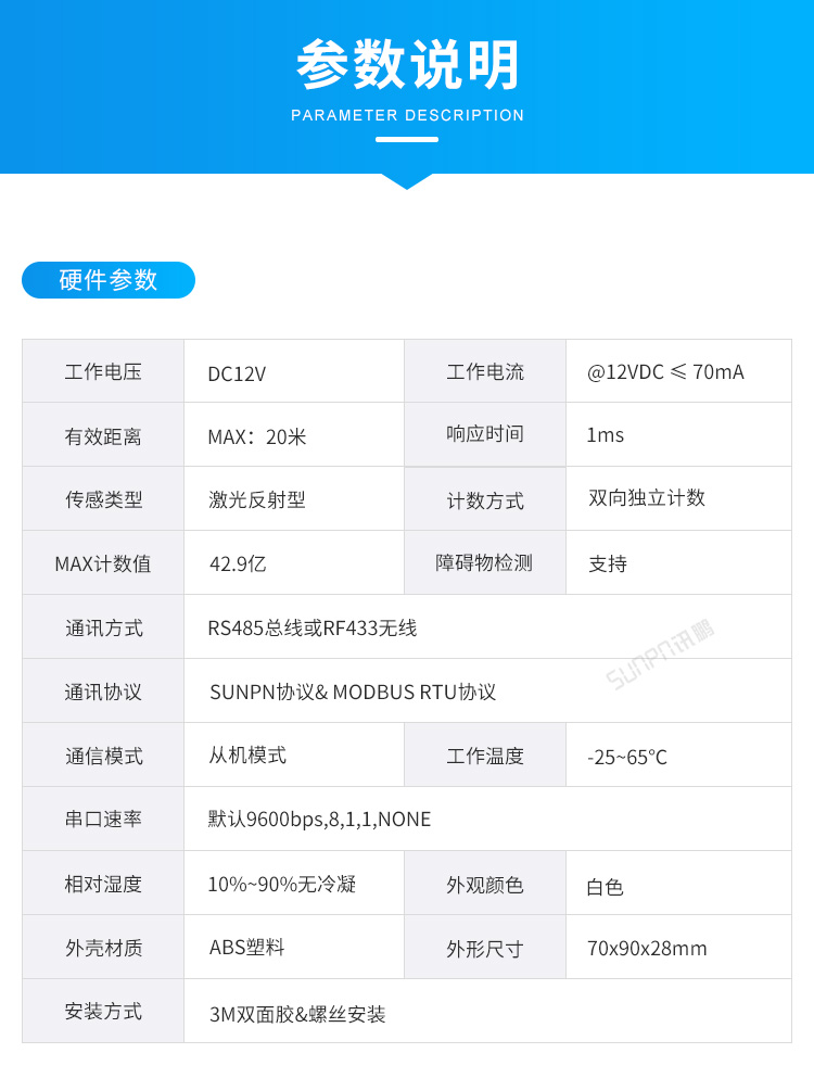 人流量计数器-产品参数