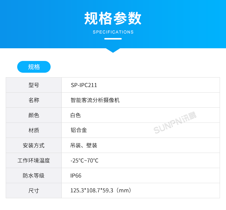 商场人流量统计摄像头-规格参数