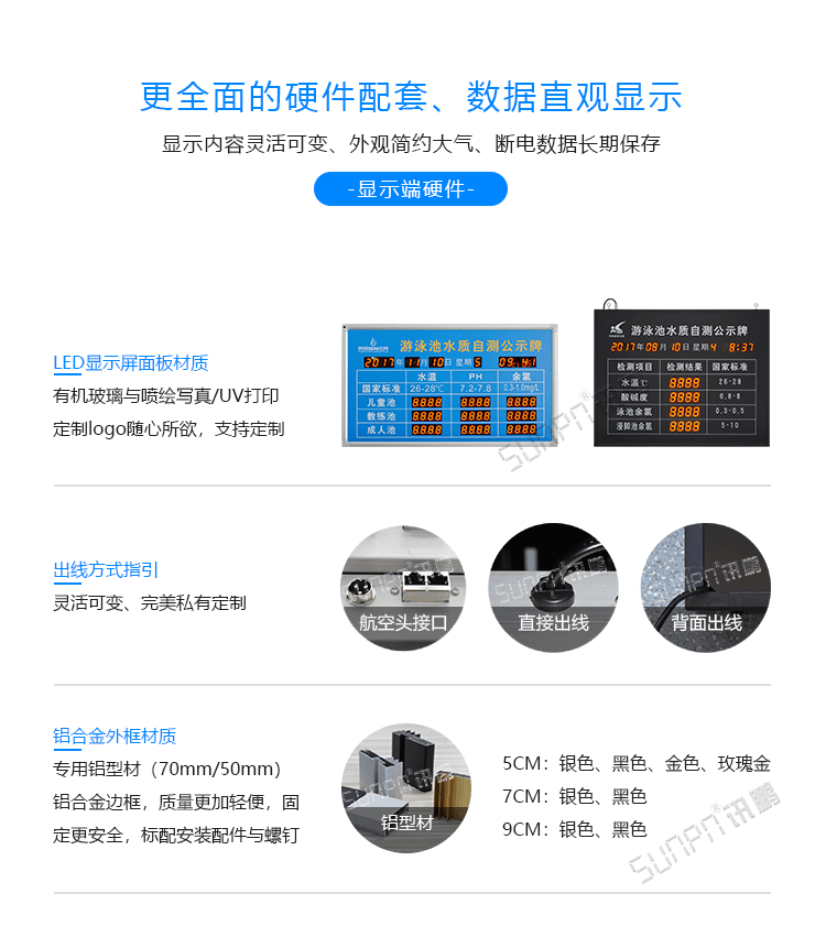 讯鹏泳池水质实时监测显示屏-材质和安装说明
