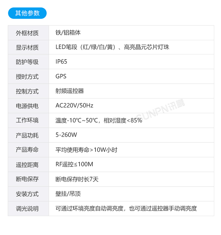 户外时钟参数说明 户外时钟参数说明